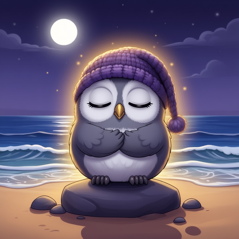 Hoot glowing on a moonlit beach